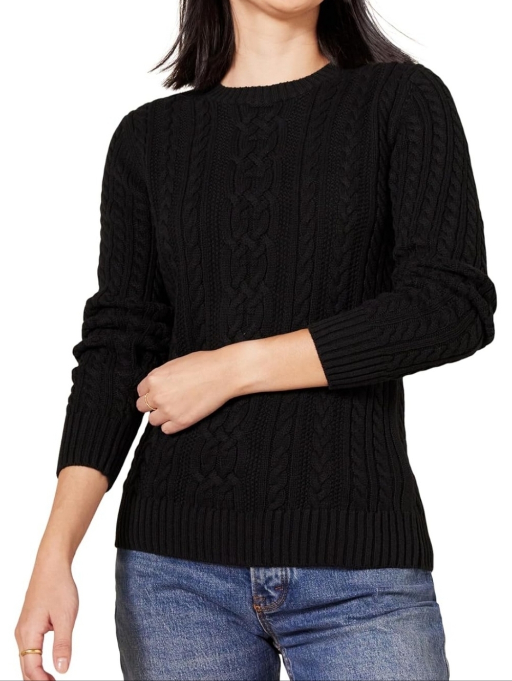 Amazon Essentials Black fisherman Cable Knit Long-Sleeve Crewneck Sweater 3X